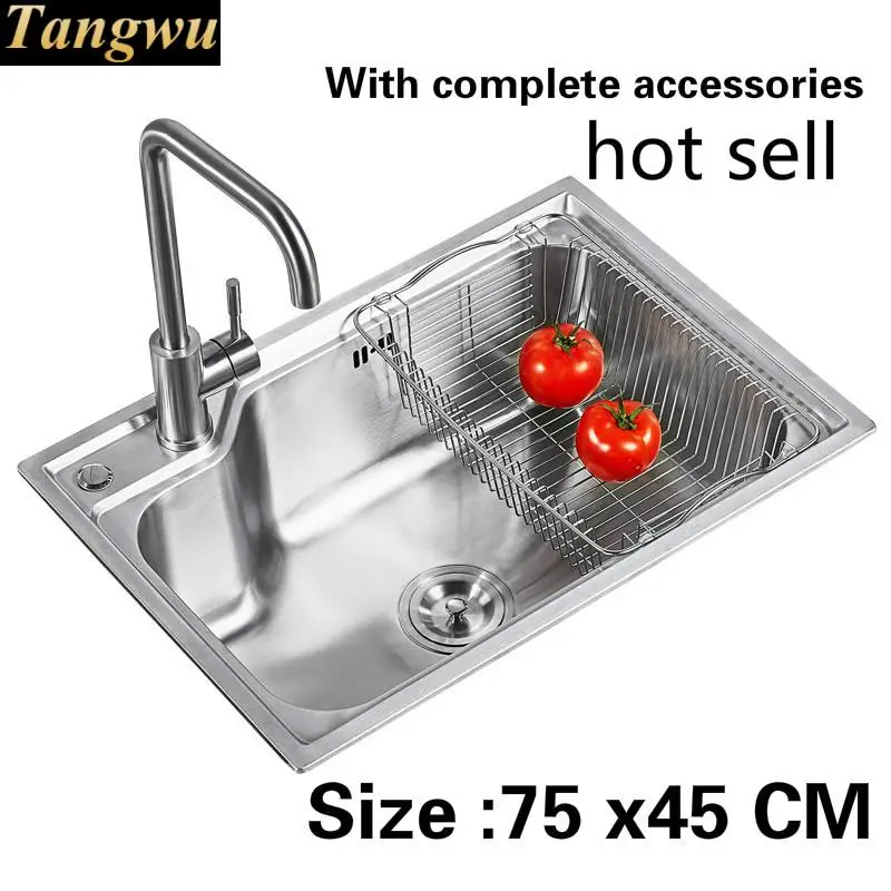 

Free shipping Hot sell food grade 304 stainless steel kitchen sink 0.8mm ordinary single slot On the left Right 75 x45 CM