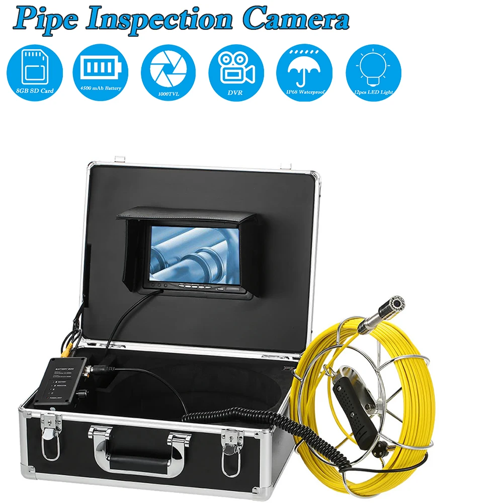 

Sewer Borescope Camera 20-50M Snake Cam Video Drain Pipe Inspection Endoscope 7 Inch LCD Monitor Duct Cleaner Equipment 23MM