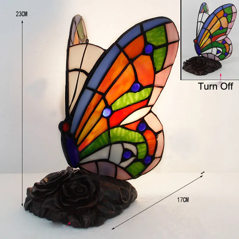 Tiffany Stained Glass Butterfly Table Lamps Bedroom Bedside LED Night Light Fixtures Vintage Desk Lamp Living Room Home Decor