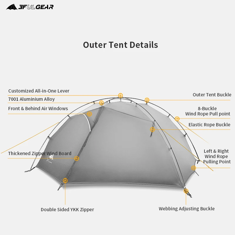 Imagem -03 - Tenda de Acampamento 3f ul Gear para Pessoas à Prova de Vento e Chuva Barraca de Camping 15d Silicone Ultraleve Área Externa Caminhada Viagem com Tapete