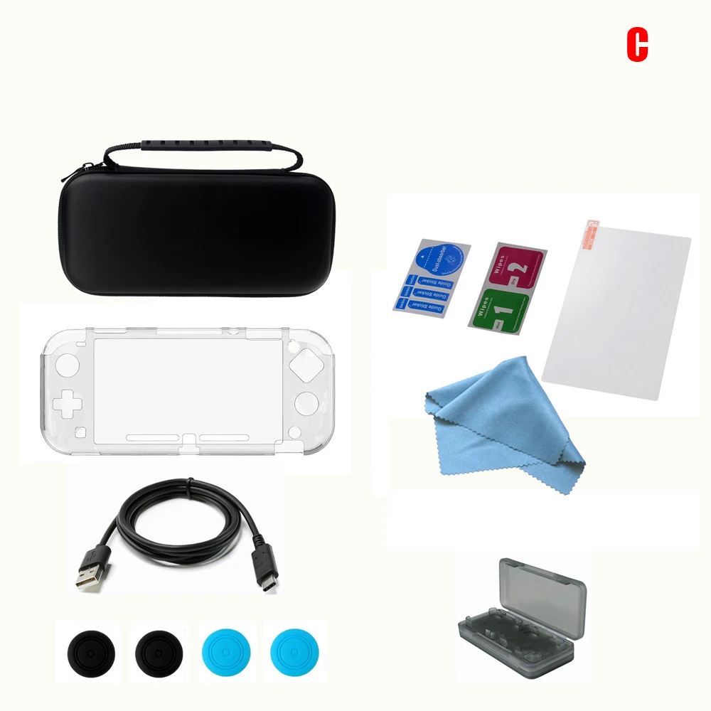 10 in 1 Super pack  Set for Nintend Switch Lite with Carrying Bag  Cap   Case Screen Flim  card box shell