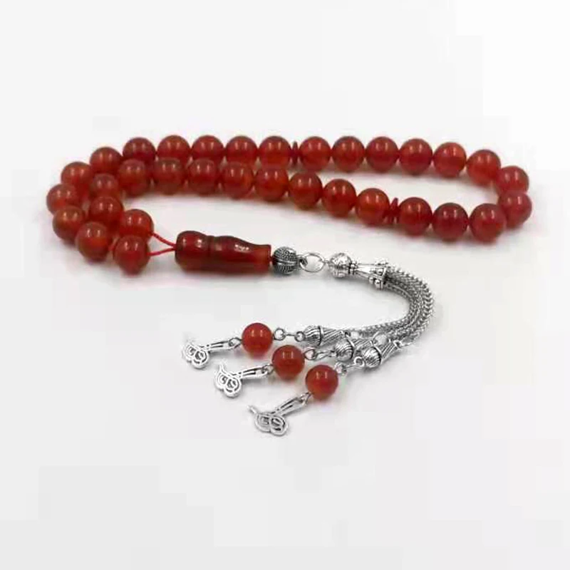 Tasbih Natural Red agates stone gemstones misbaha muslim Adha eid gift islamic accessories 33 beads bracelet rosary bead on hand