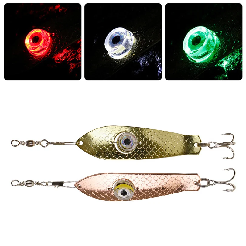 LED Fish Lure Light 9.5cm 30g Metal Spoon Spinner Attracting Lamp Underwater Luminous sharp and durable Fishing Bait