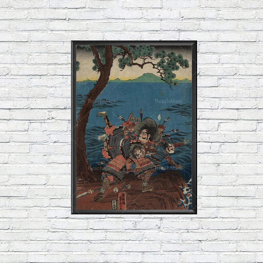 Samurai Retro Art Japanese Battle Scene Retro Triple Japanese Warrior Wall Poster Fighting Scene Ukiyo-e Ukiyo-e Prints