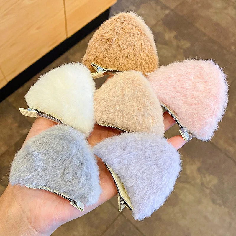 2 PCS/Set Girls Cute Solid Cat Ear Fluff Hair Clips Korean Cartoon Animal Ears Hairpins Barrettes Kids Headwear Hair Accessories