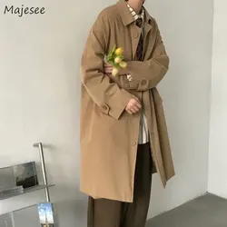 Men Trench England Style Single Breasted Windbreaker Vintage Classic Khaki Long Coats Casual Handsome Streetwear Over Knees Chic
