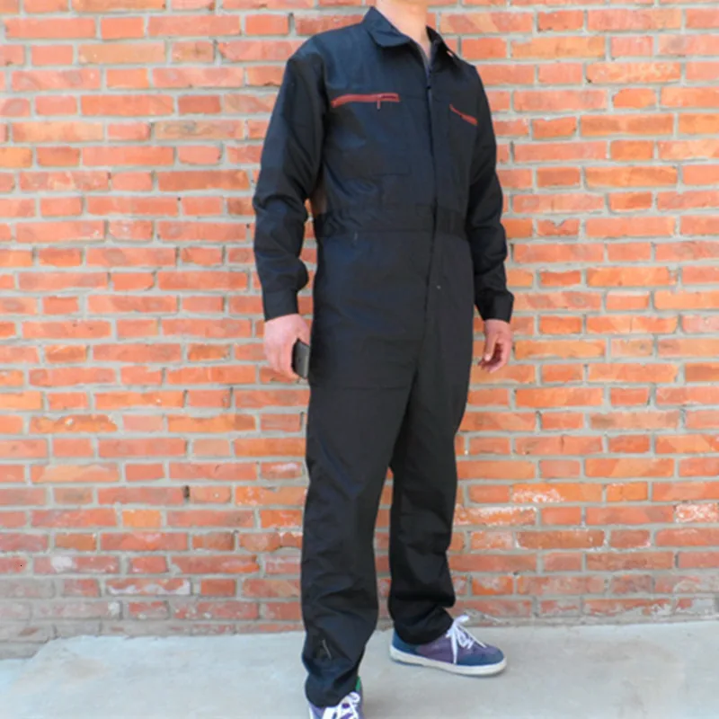 Men Cotton Blend Zip-Front Work Protective Coveralls Long Sleeve Overalls For Repairman Machine Auto Repair Electric Welding