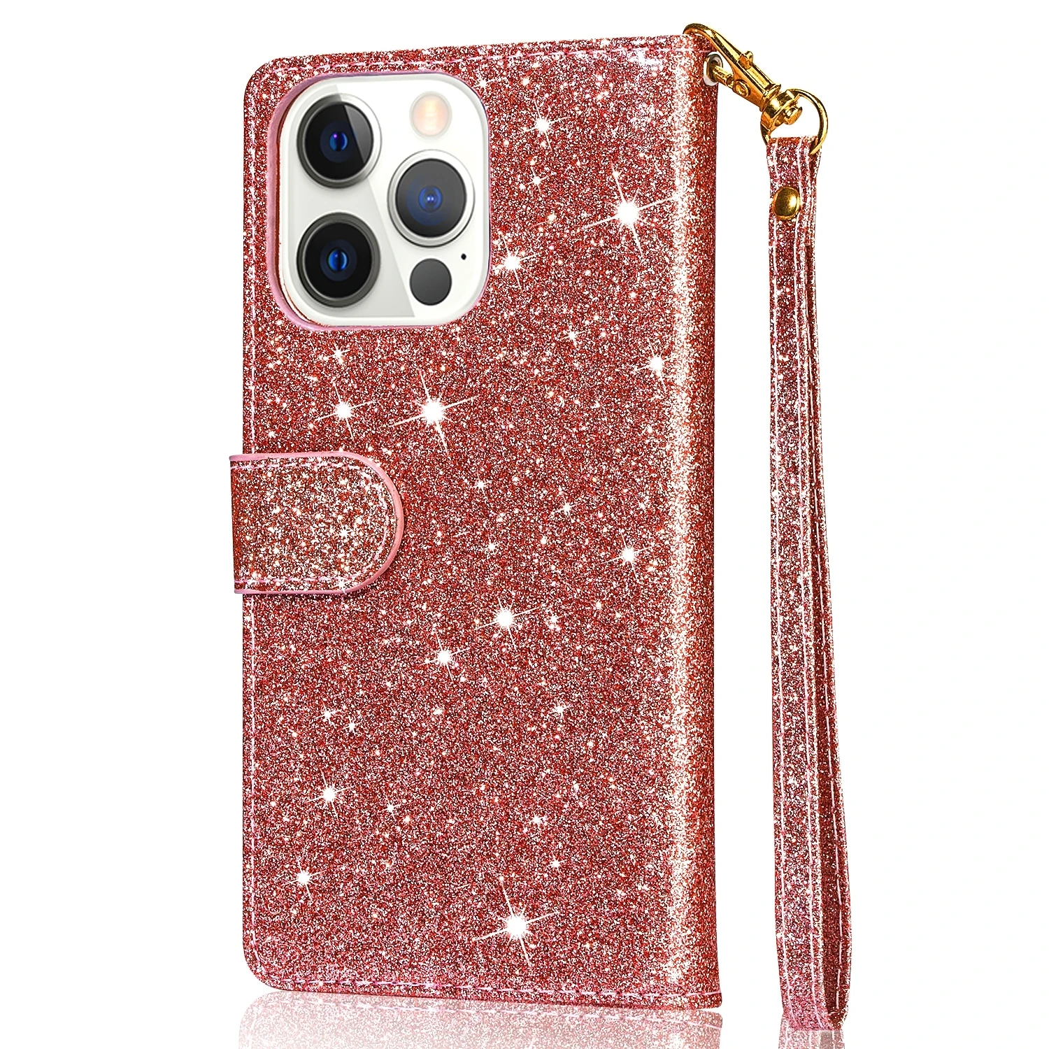 Reißverschluss-Flip-Brieftaschen-Hülle aus Glitzerleder für iPhone 18 17 16 15 14 13 12 11 Pro Max XS XR 8 7 Plus SE 16E Mini Bling Handyhülle – Detail 4