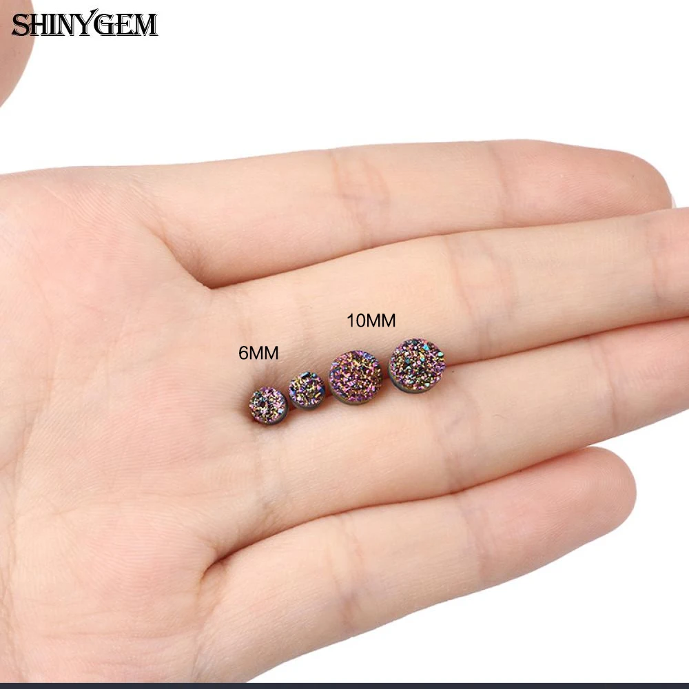 ShinyGem Trendy Sparkling Natural Opal Druzy Gem Stone Stud Earrings Round Mineral 6mm Small Size Lovely Earrings For Women Gift