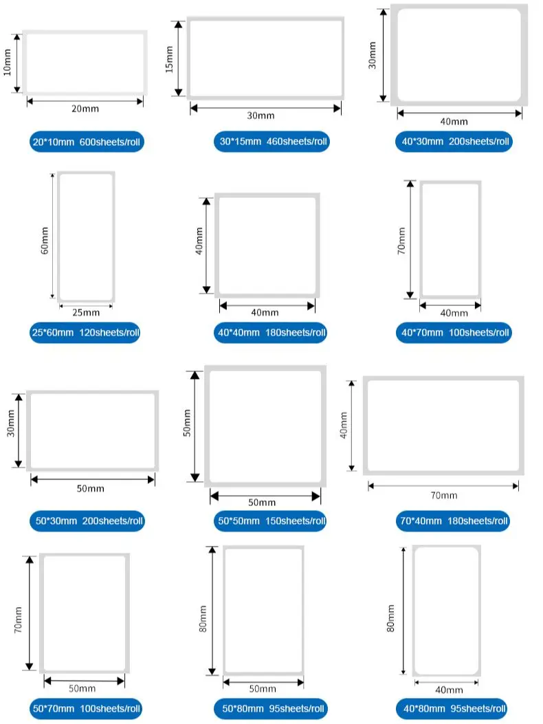 Impressora térmica de papel à prova d'água, adesivo adesivo à prova de óleo, código qr, 7 rolos, impermeável