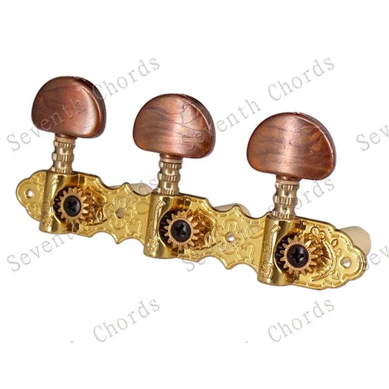 2 Stück Goldene Klassische Gitarren-Stimmwirbel Mechaniken mit Kaffeebraunen Halbrunden Knöpfen Gitarrenzubehör Teile – Detail 3