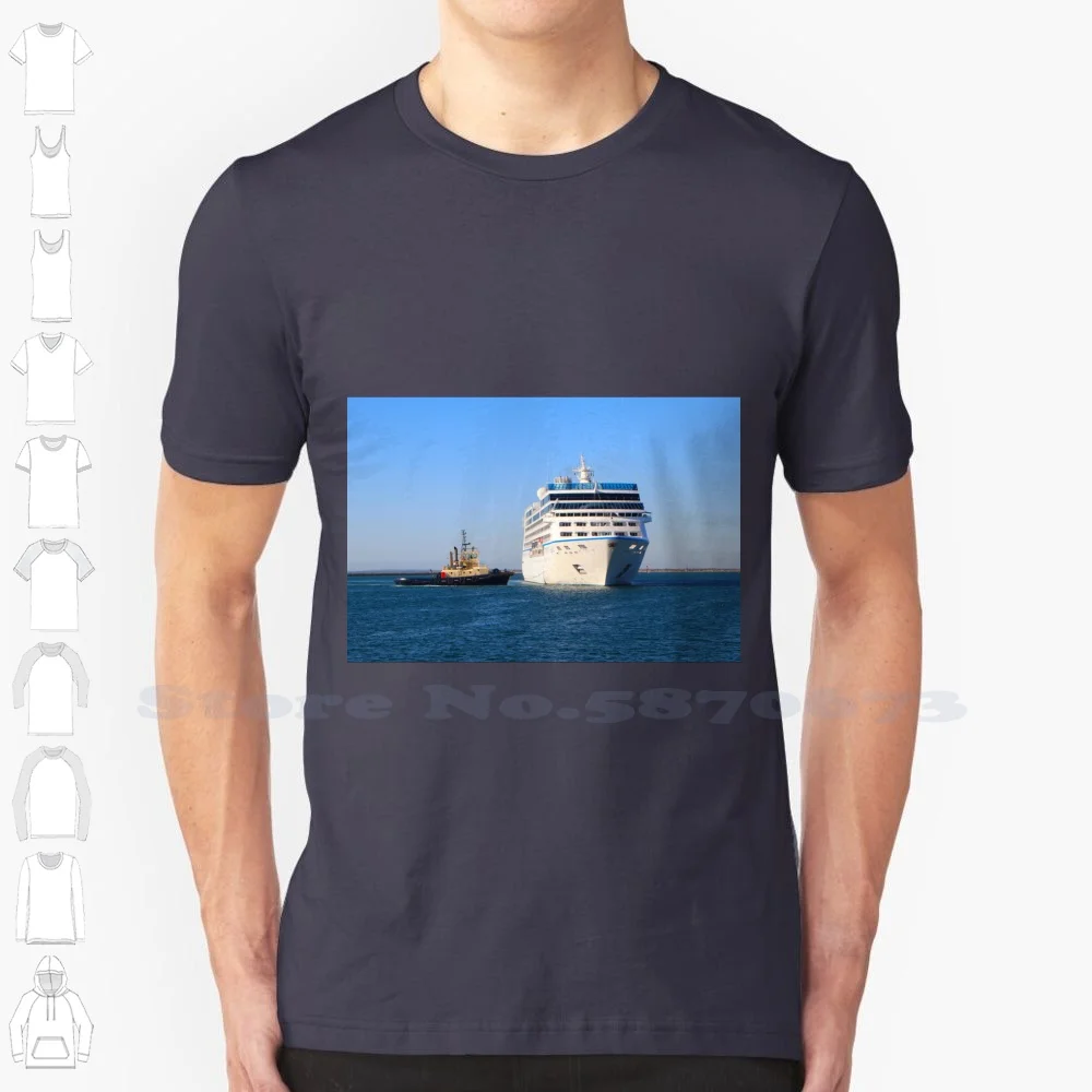 Cruise Ship And Tug 100% Cotton T-Shirt Cruise Ship Tugboat Tug Boat Cruising Boats Ships Sailing Holiday Retirement