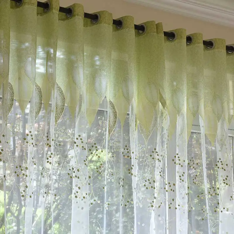 Pastoral Tulle Window Curtain For Living Room Green Sheer Curtain For Bedroom Voile Curtain Kitchen Drape Blinds Custom Made