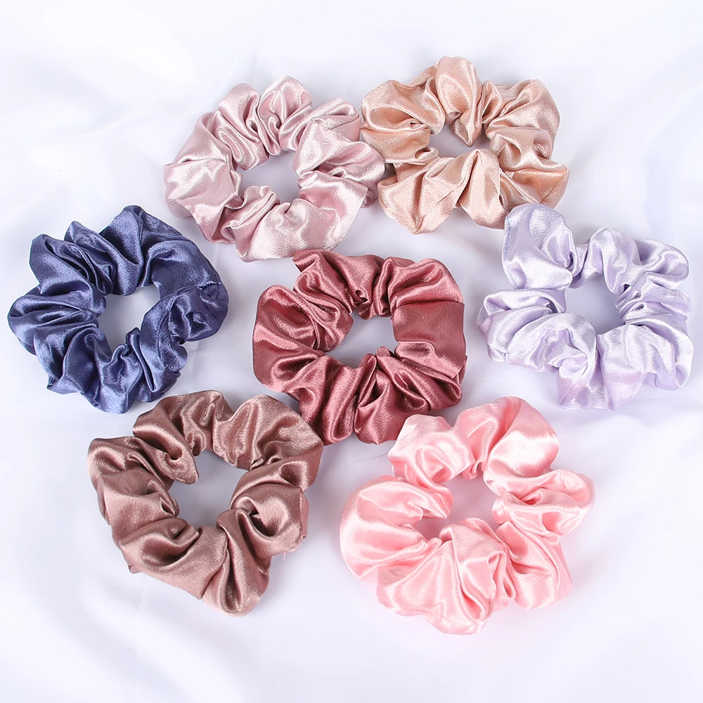 Satin Silk Scrunchies Rubber Elastic Hair Bands Women Girls Cute Solid Ponytail Holder Hair Tie Simple Headband Hair Accessories