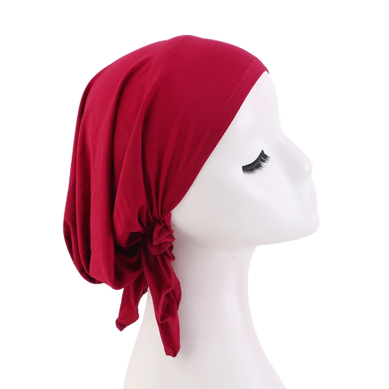 Muslim Cotton Pre-tie Headscarf Turban Women India Head Wrap Hats Head Cover Hair Loss Scarf Bandana Headwear Chemo Beanies Caps