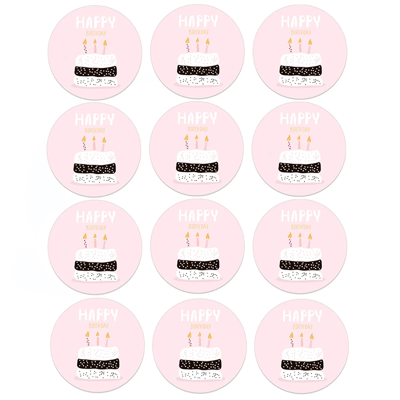 24/48Pcs Round Happy Birthday Party Label Stickers Baby Cake Baking Gift Packaging Box Self-Adhesive Waterproof Seal Stickers