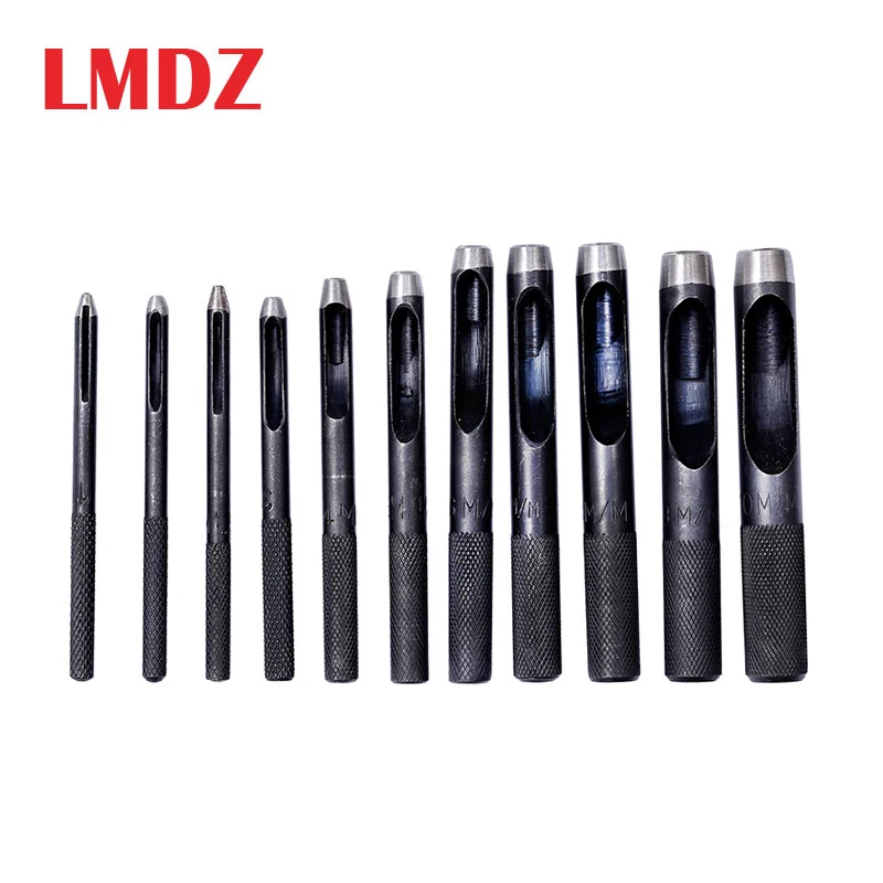 

LMDZ 11pcs/set Leather Tools Leather Punch Leathercraft Hole Set Shank Hollow Puncher Leather Craft Hollow Puncher Belt Punch