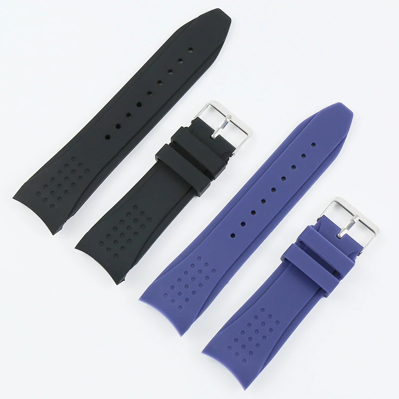 Silicone Strap 24mm Elbow Watch Strap Watch Accessories Rubber Strap Pin Buckle Men\'s and Women\'s Sports Waterproof Strap