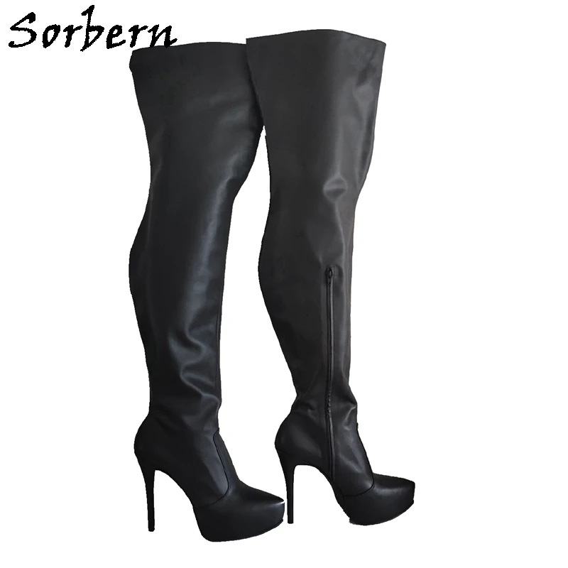 Sorbern Mid Thigh High Boots Women Real Leather High Heels Platform Plus Size 45 Over The Knee Custom Wide Fit Boot Unisex