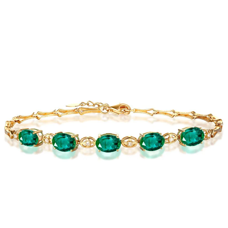 14K Gold Natural Emerald Gemstone Bracelets for Women Pulseira Feminina Bizuteria Joyas Pulseras De Ley 925 Mujer Bracelets Girl