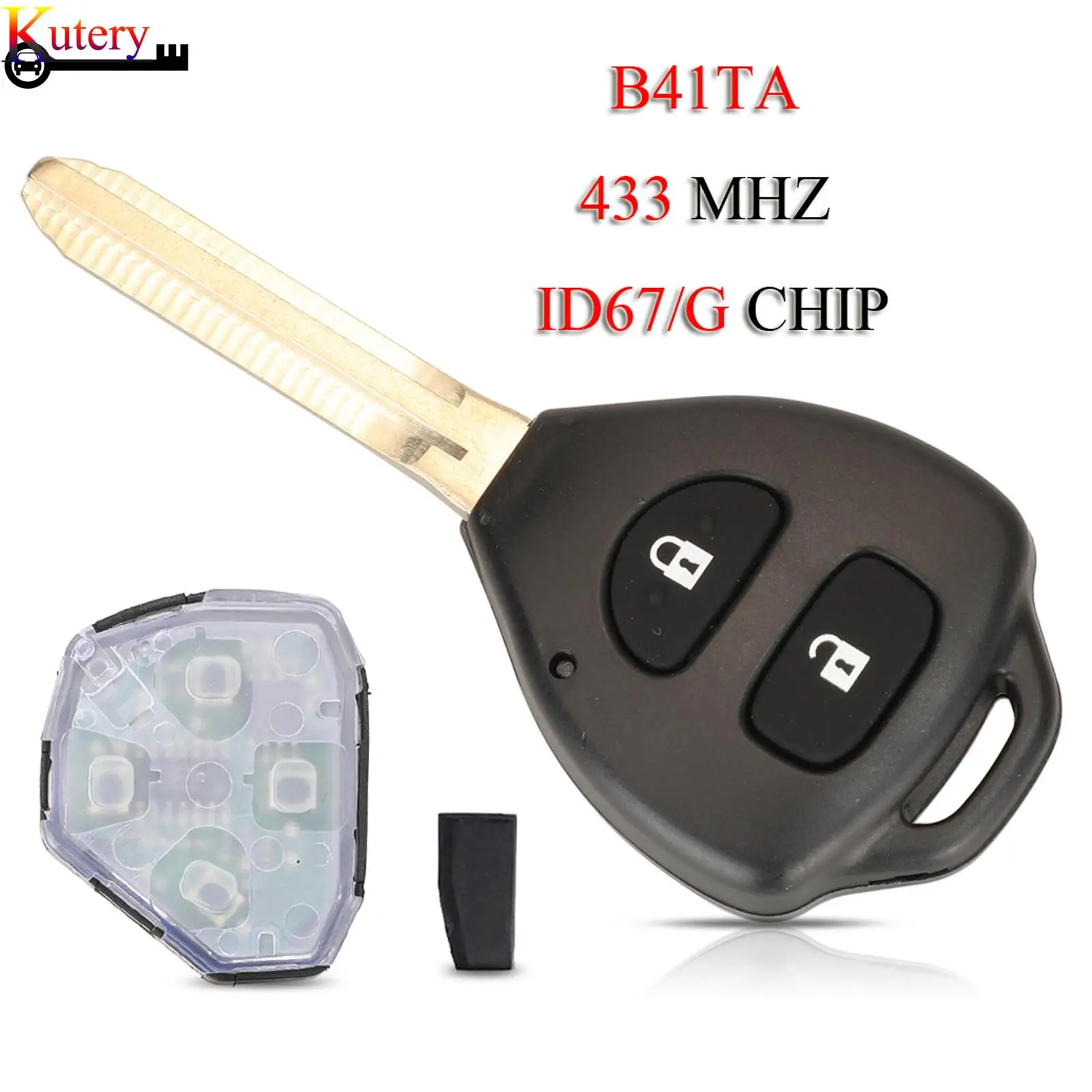 Jingyuqin-B41TA Chave de carro inteligente remota, 2 botões, 433MHz, ID67, chip G, Toyota Camry, Hilux, Etios, Vios, Yaris, Prius