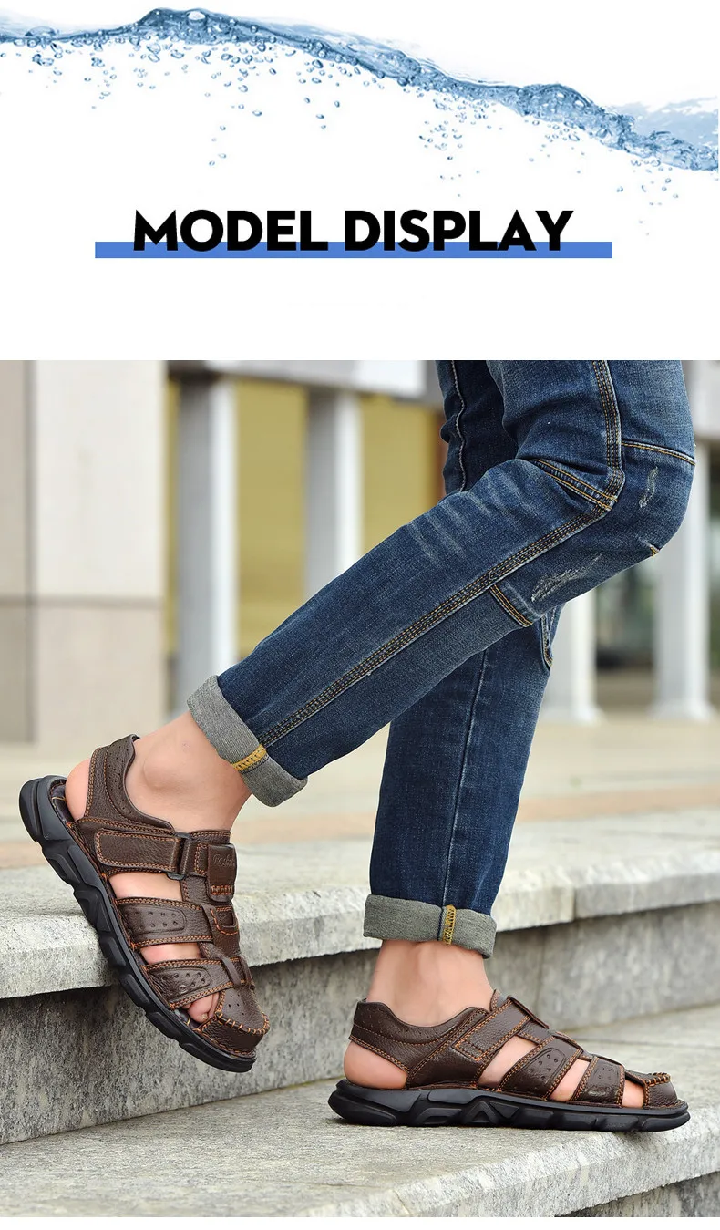 Echt leder Freizeit schuhe für Männer hochwertige klassische Herren Sandalen Sommer Outdoor Walking Herren Turnschuhe atmungsaktive Herren Sandalen – Detail 13
