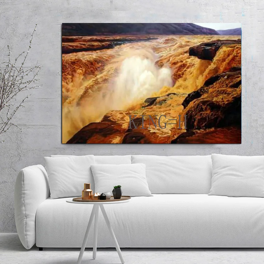 Famous artists hand-painted realistic original Yellow River oil painting canvas collection art frameless painting decoration