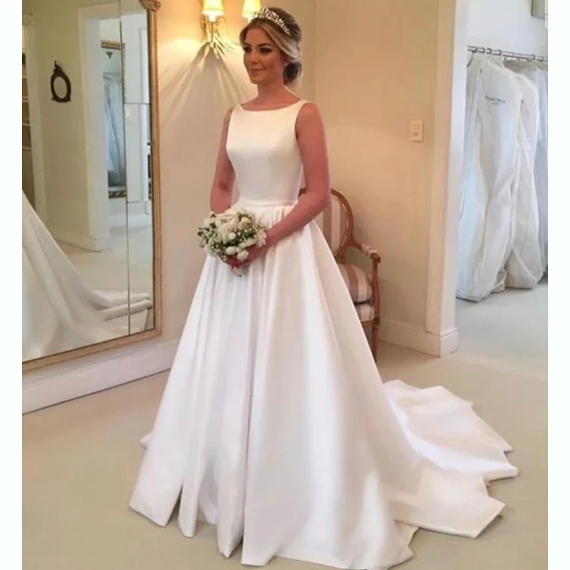 Customized Robe De Mariee Vestido Boho Wedding Dress Satin Longue Robe De Soiree Simple Robe De Soiree Bride To Be