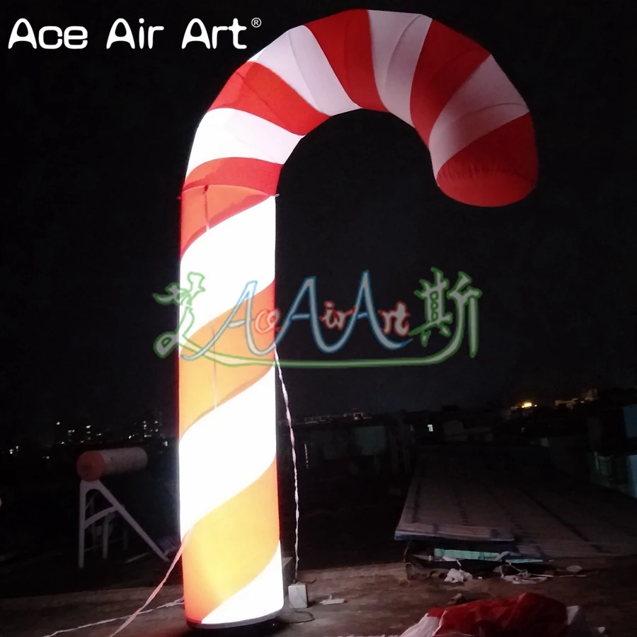 Giant 4.5m H inflatable candy cane White Xmas advertising balloon with base blower and lights