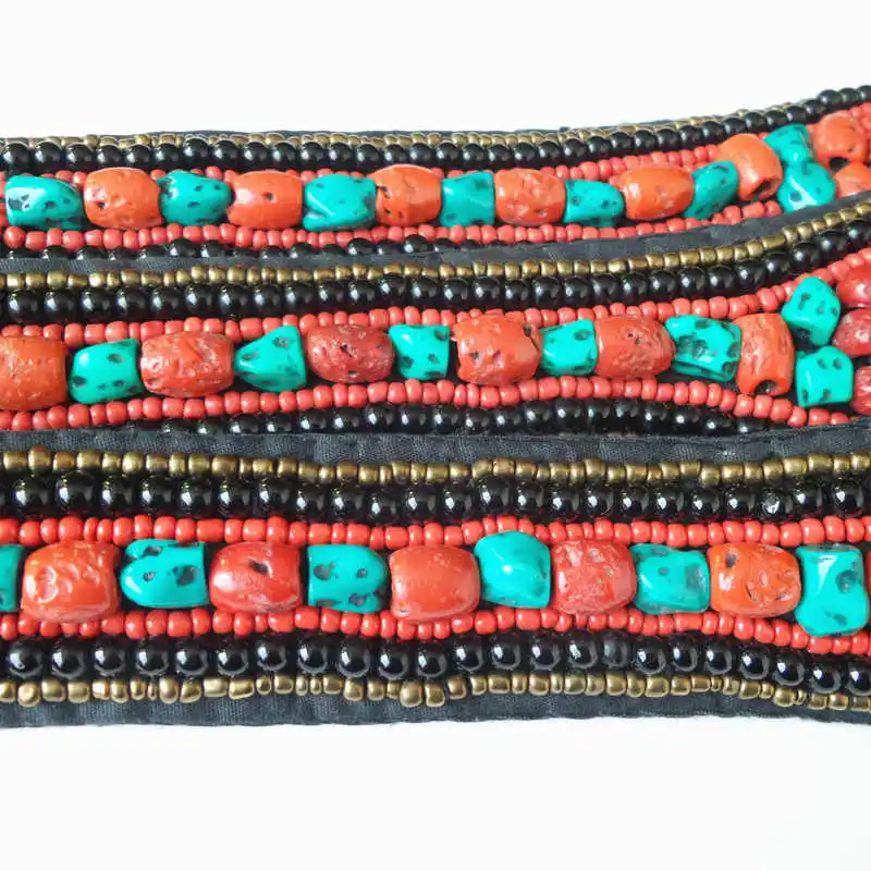 HDC0629 Tibetan Hand Sewed Tribal Belts Colorful Stone Coral Fashion Wide Beaded Waistband Cloth Decor Belt