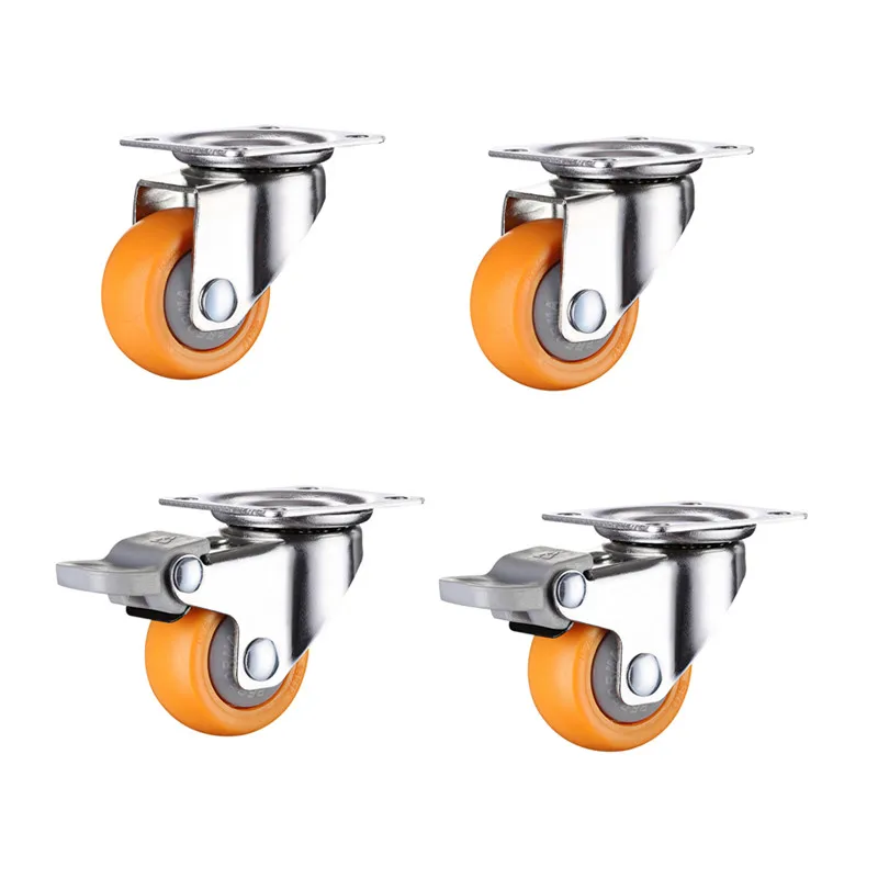 4pcs 1/1.25 1.5 2inch Heavy Duty 60kg Orange Swivel Castor Wheels Trolley Furniture Caster Rubber