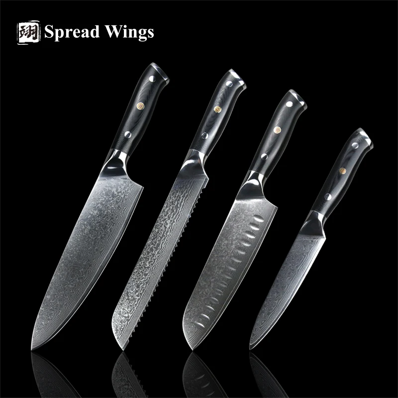 SW 5-8 Inch Japanese Damascus Steel Chef Knife Bread Santoku Utility Knife Handmade G10 Handle Slicing Bone Cleaver 1-4PCS tools