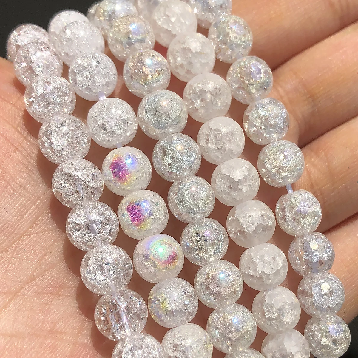 Gold Silver Plated Snow Cracked Crystal Natural Stone Loose Quartz Seed Beads for Jewelry Making DIY Fashion Bracelet 6/8/10mm