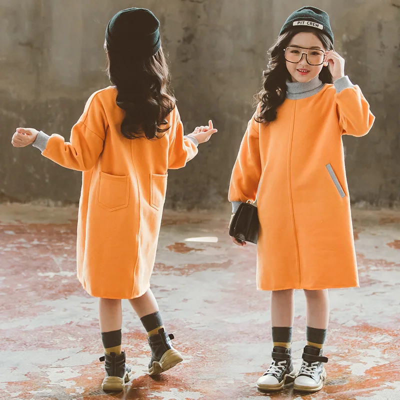 

Girls Velvet Sweater Dress Kids Medium Length Bottoming Warm High Collar Winter Dresses Children's Casual One Piece Clothes P298