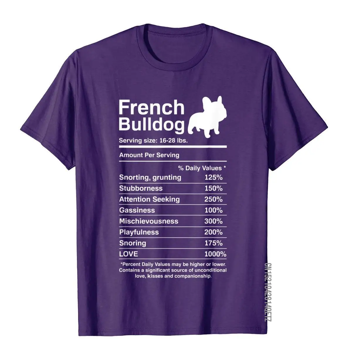 French Bulldog Facts Nutrition Funny Frenchie Lover Gift T-Shirt Leisure Top T-Shirts Fashionable Cotton Men's Tees 3D Style