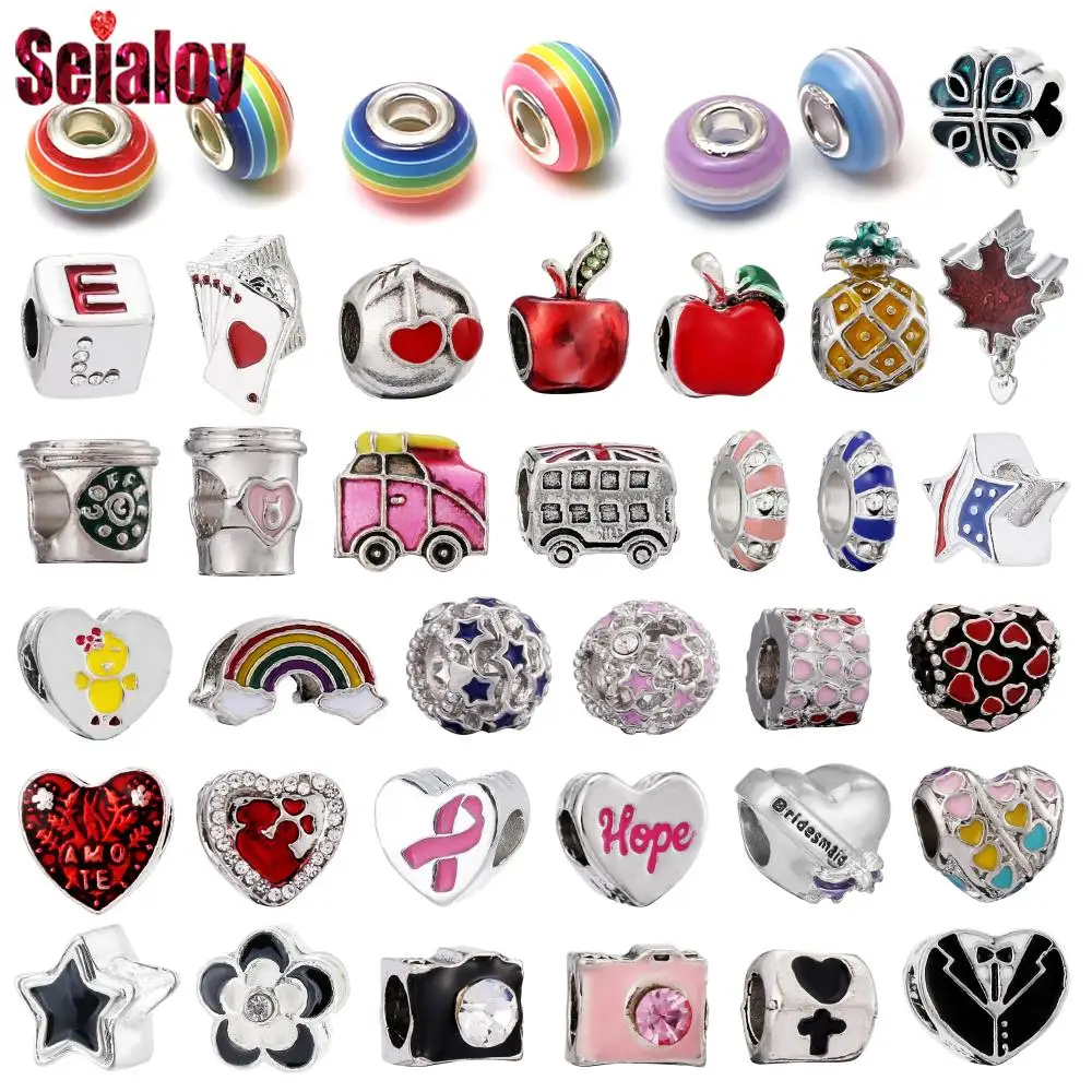 Seialoy Rainbow Enamel Pineapple Fruit Beaded Star Beads Heart Hope Charm Fit Diy Bracelets Jewelry Making Accessories