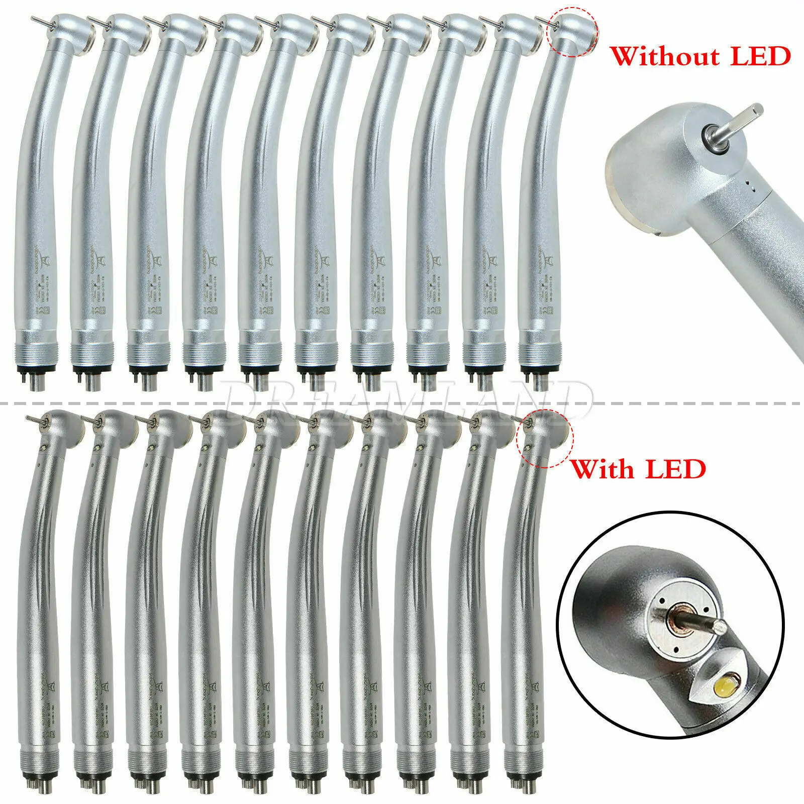 

1-10pc Dental High Speed LED/No Led E-generator Fiber Optic Handpiece 4Holes Tip Turbine fit KAVO NSK Dental Equipment Tools