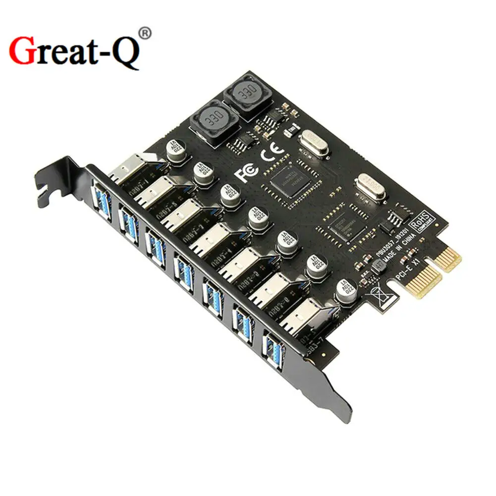 

USB 3.0 PCI Express Adapter PCI E To 7 Ports USB Expansion Adapter Card USB3 PCIe PCI-e X1 Controller Converter For Desktop