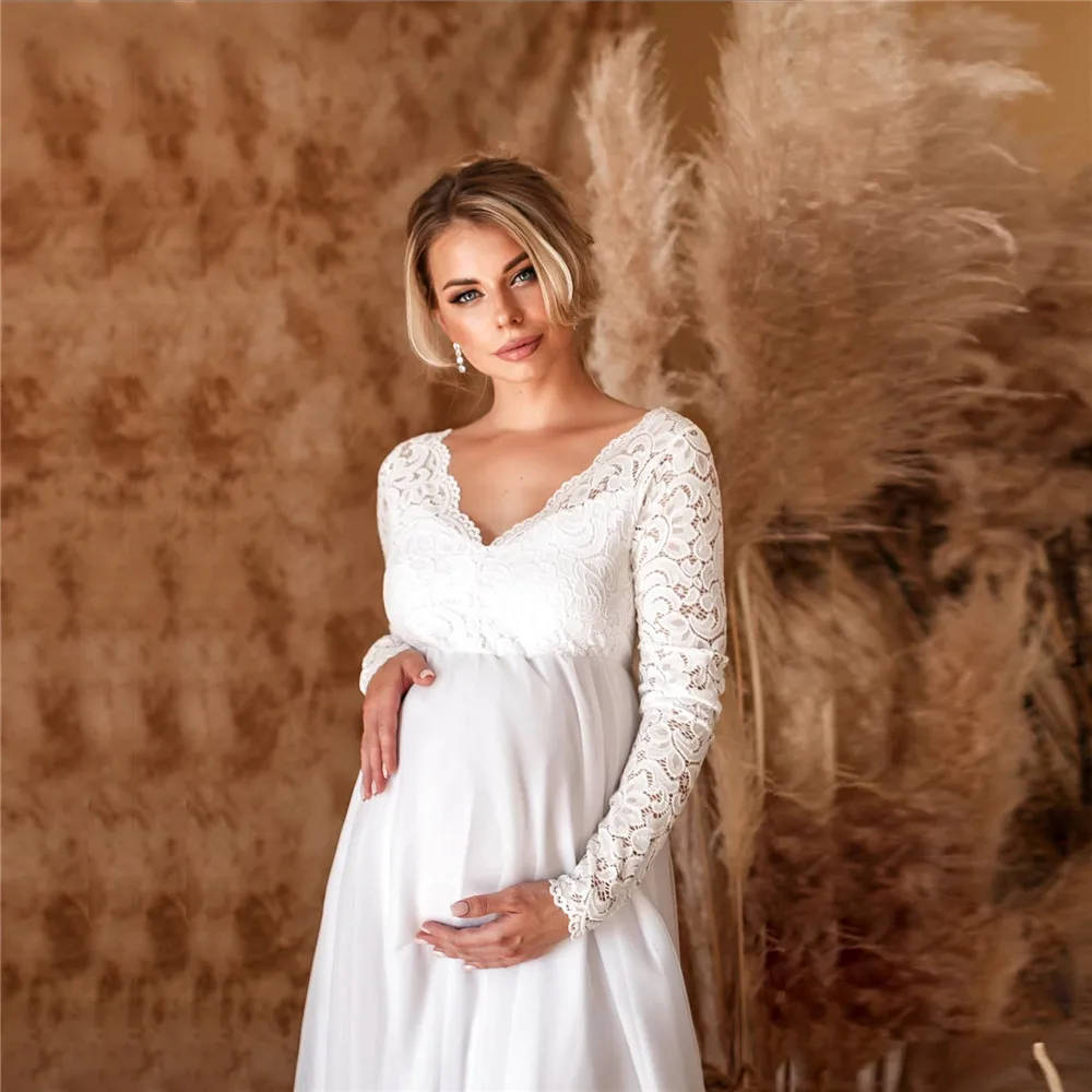 Vestidos de maternidad blancos de encaje para Baby Shower, vestido Maxi Sexy para sesión de fotos de embarazo, accesorios de fotografía de boda para
