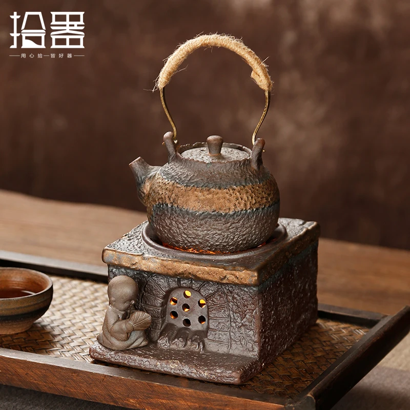 Original coarse pottery warm tea stove for cooking tea heater small stove candle alcohol lamp heating base Japanese style tea ba