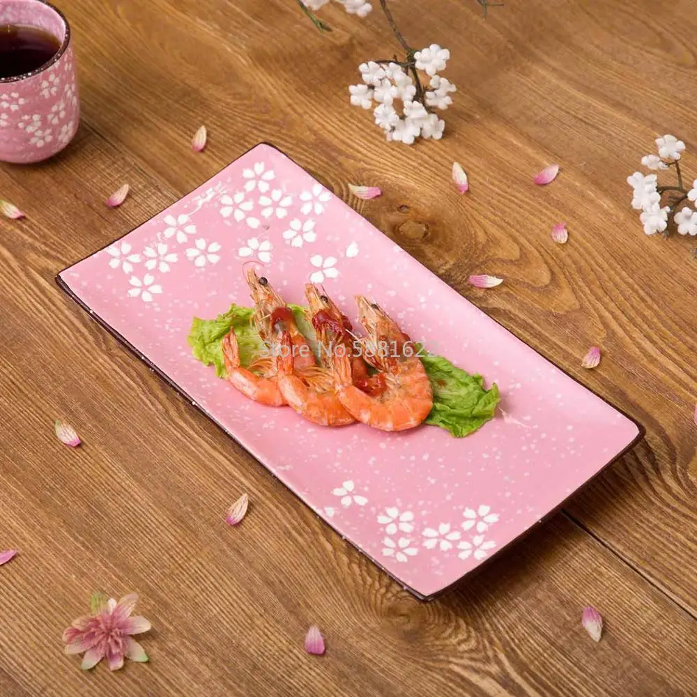 Sakura Pattern Dinner Plates Dishes Ceramic Plate Salver Dessert Food Dish Snack Cake Tray Restaurant Tableware Serving Dishes