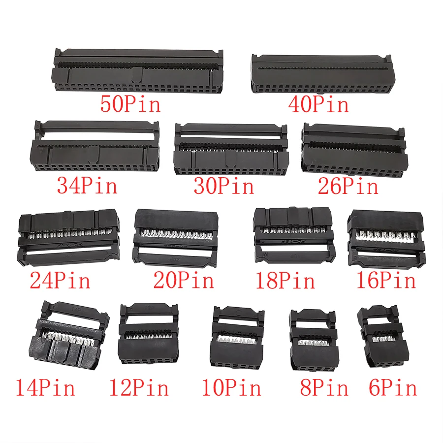 10Pcs FC 6-50Pin Female Header IDC Socket Connector 2.54mm Pitch FC 6-50P Double Row Female Header Jack Adapter for 1.27mm Wire