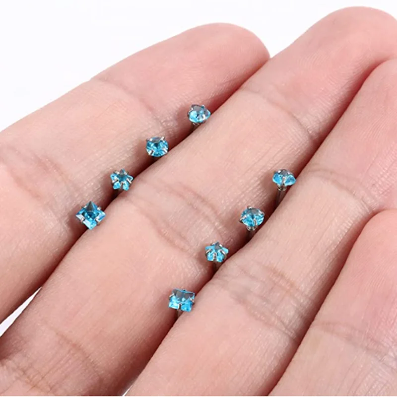 4PCS Heart Crystal Tragus Piercing Earring Set Flat Labret Piercing Set Lip Ring Lot Conch Cartilage Stud Helix Lobe Earring Set