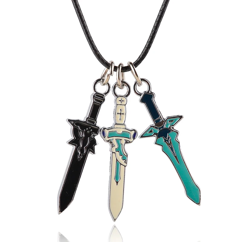 Anime Jewelry 3 Sword Art Online Pendants Necklace Enamel Cross Weapon Asuna Kirito Cosplay Necklace Unisex Jewelry Collier