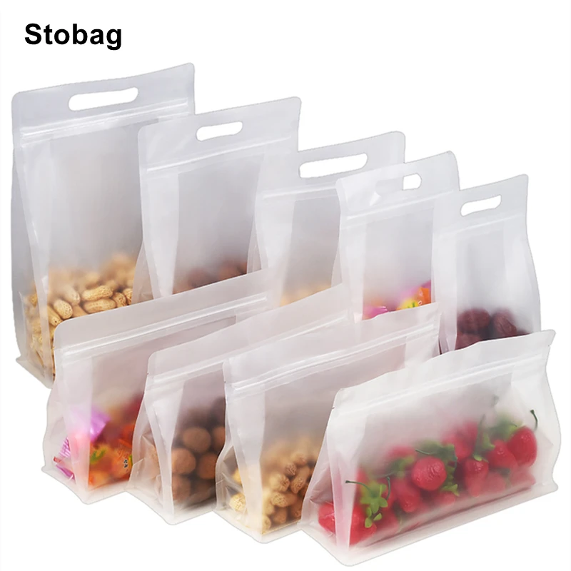 StoBag 50pcs Frosted Transparent Eight-side Standing Bag Food Packaging Sealed Cookies Candy Nuts Home Favors Storage Logo Pouch