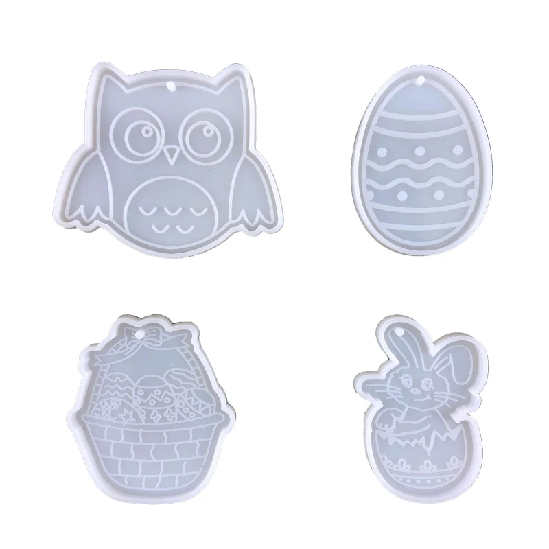 

4 Pcs Easter Egg/Bunny/Owl/Basket Mold Resin Craft Mold for DIY Keychain Making K3ND