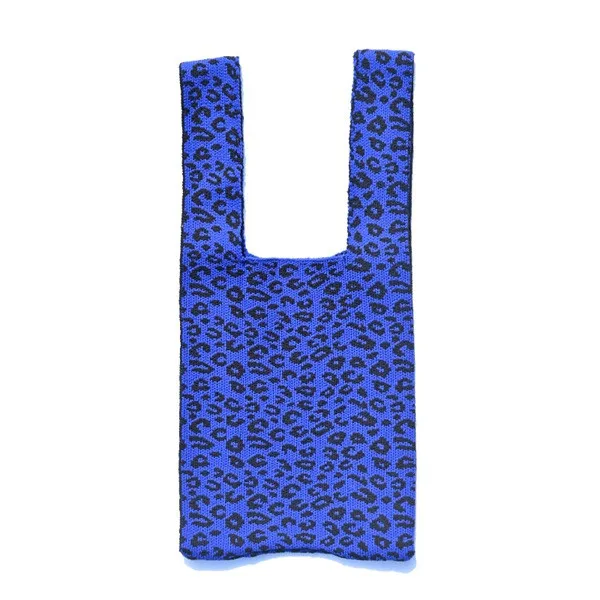 Female Wrist Bags Leopard Woolen Knitted Shoulder Chic Handmade Woven Totes Shopping Handbag Female Shopping Bag With Strap