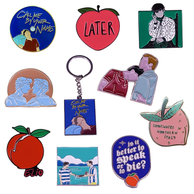 Call Me By Your Name Theme Brooch Keychain Peachy Boy Elio and Oliver Pin Badge LGBTQ Gay Movie Fans Great Gift