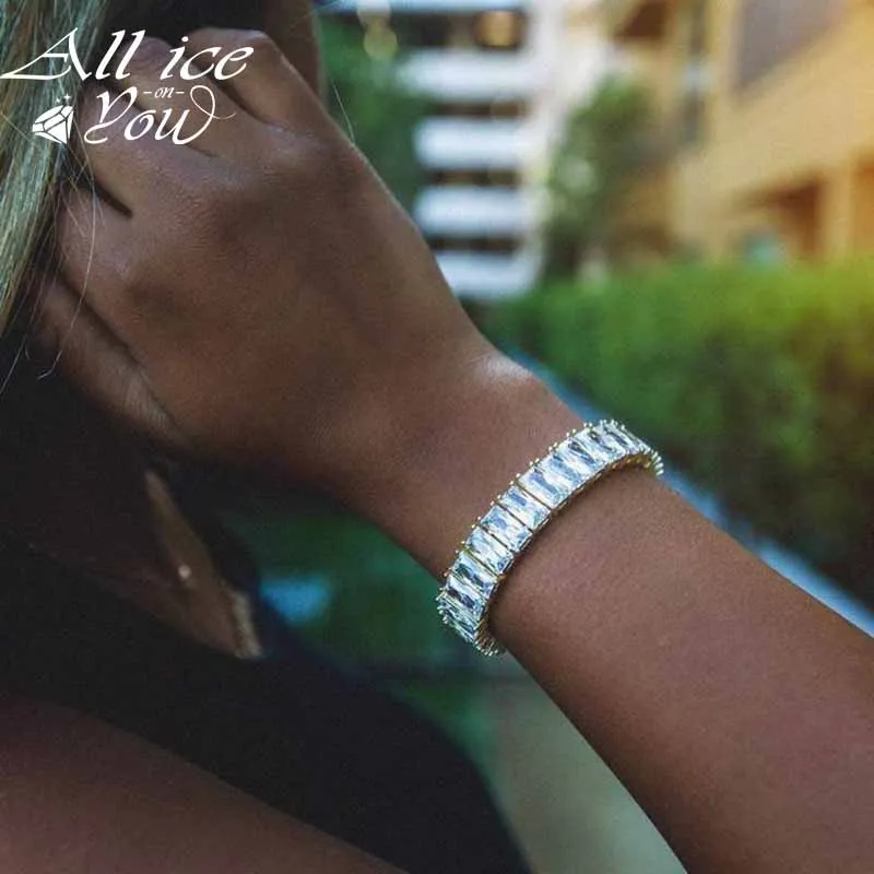 ALLICEONYOU New 10mm Width High Quality Hip Hop Tennis Large SquareCuban Bracelet Iced Out Bling CZ Jewery For Women Gift