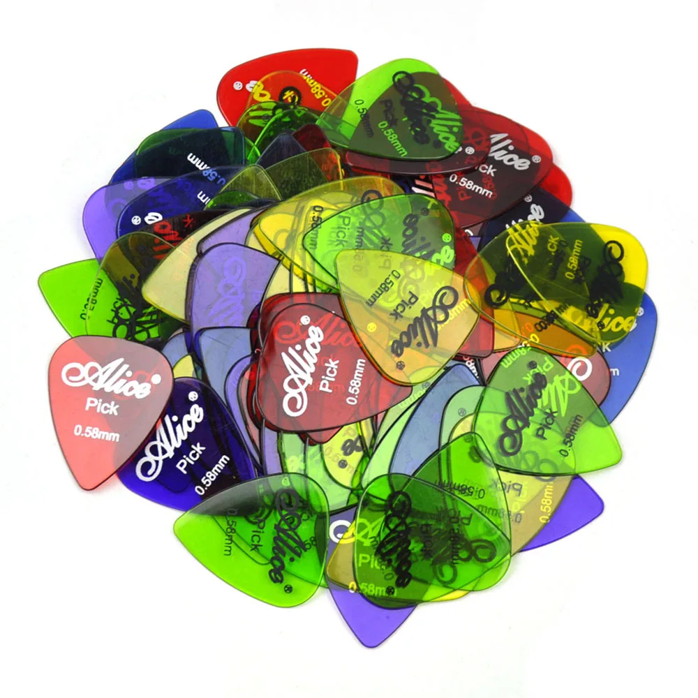 

Alice 100pcs 0.58mm Transparent Glossy Guitar Picks Plectrums Polycarbonate For Acoustic Guitar